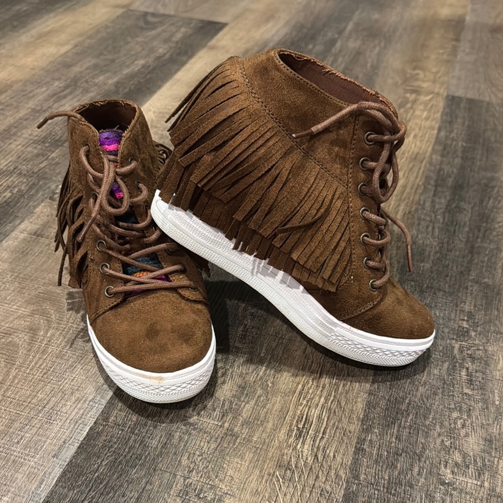 Not Rated Rainbow Fringe Serape Sneaker Booties - Size 7.5